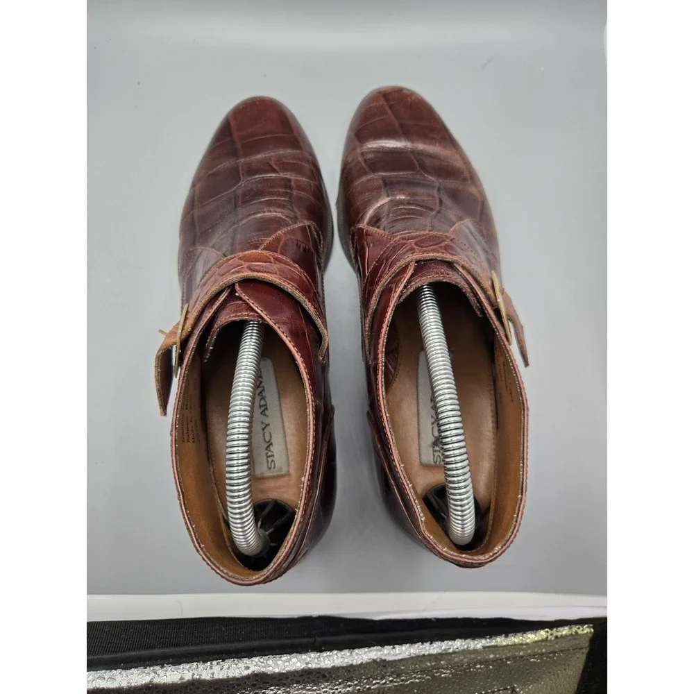 Stacy Adams Men's Brown Croc Embossed Leather Monk Strap Chukka Boots Size 8M